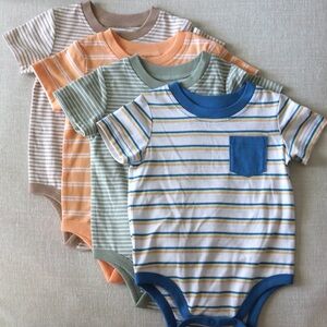 Striped Kids One Pieces Set - Blue, Orange, Green, Brown 12M
